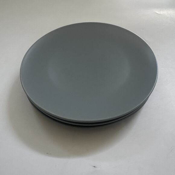 IKEA 12011 Matte Blue Gray Stoneware SET of 3 Salad Side Plates 7 3/4” HTF - Picture 2 of 10